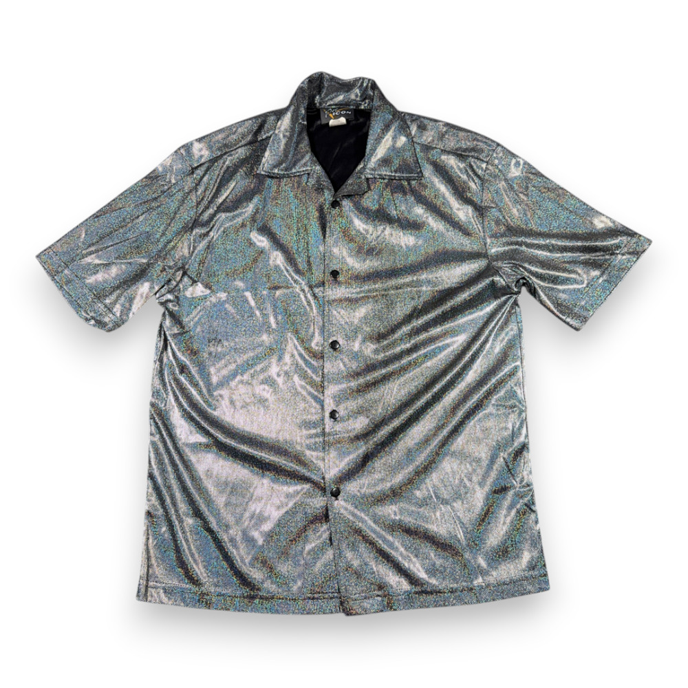 Vintage Pop Icon Shirt Adult MEDIUM Silver Reflective Mirror Raver Club USA 90s